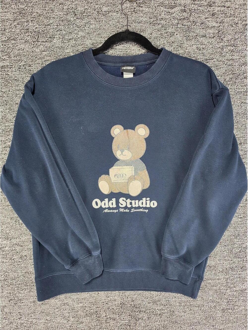 HEYBIG Blue Bear Graphic Logo Crewneck Pullover Sweatshirt Men's S